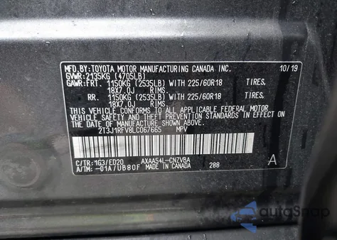 2020 Toyota Rav4 Trd Off-Road из США, поврежденный, VIN 2T3J1RFV8LC067665